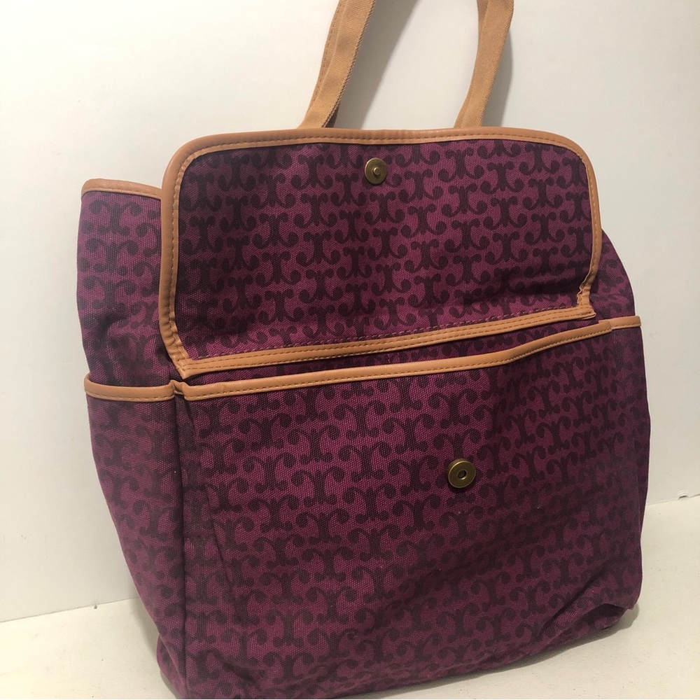 Purchase Canvas Tote Bag 12”Wx6”Wx13”H Floral Print High Capacity Pockets Maroon - Picture 3 of 9